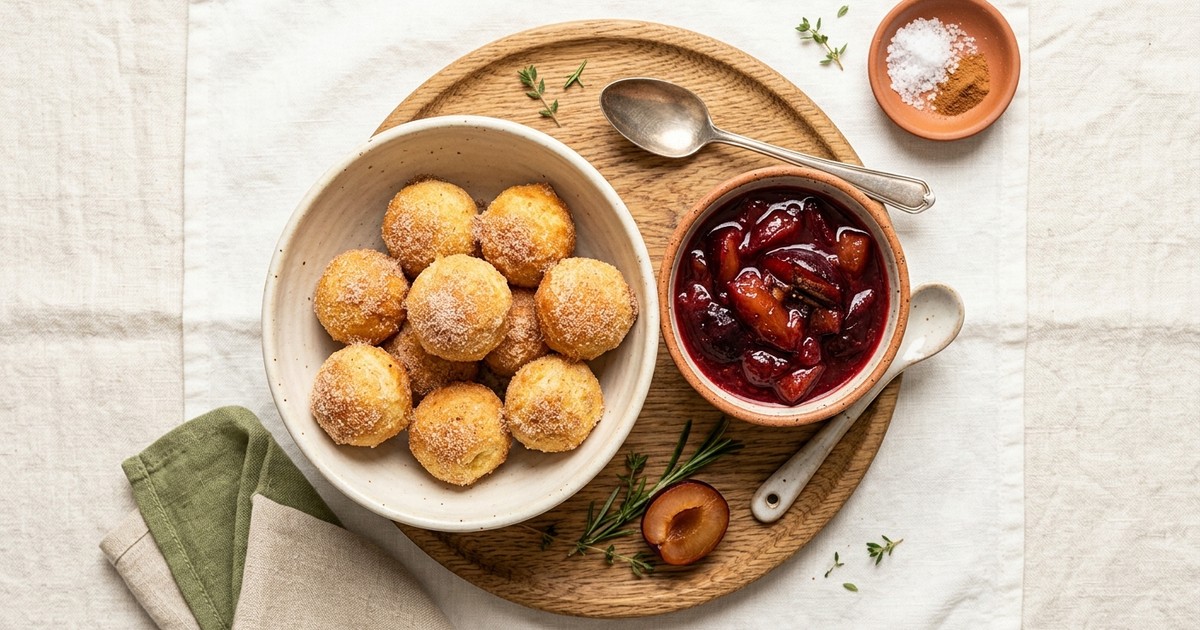 Air Fryer German Cottage Cheese Donut Holes with Plum Compote