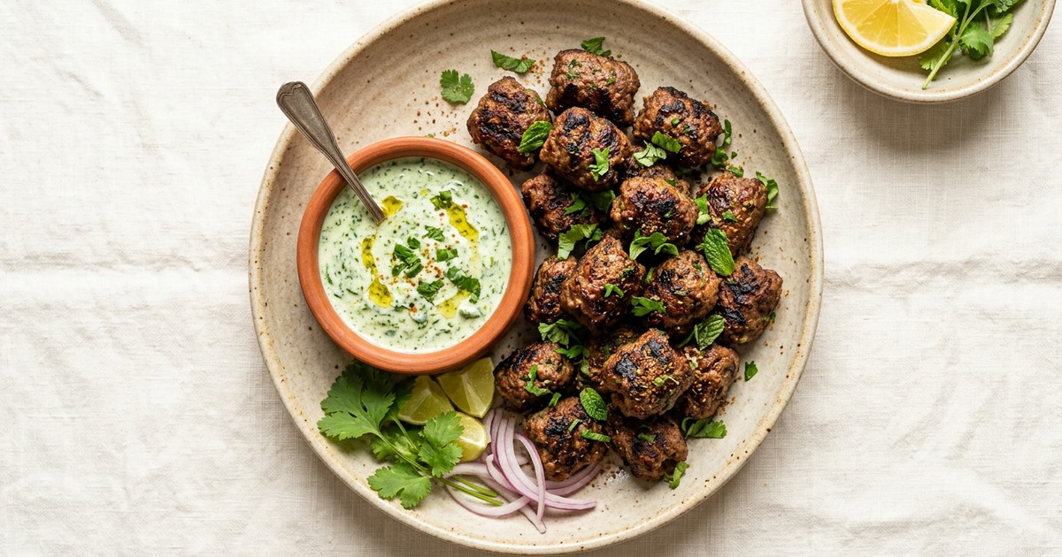 Air Fryer Indian Beef Seekh Kebab Bites with Mint Raita