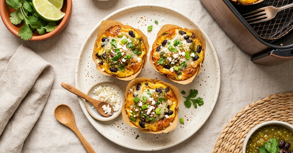 Air Fryer Mexican Salsa Verde Egg Cups with Black Beans