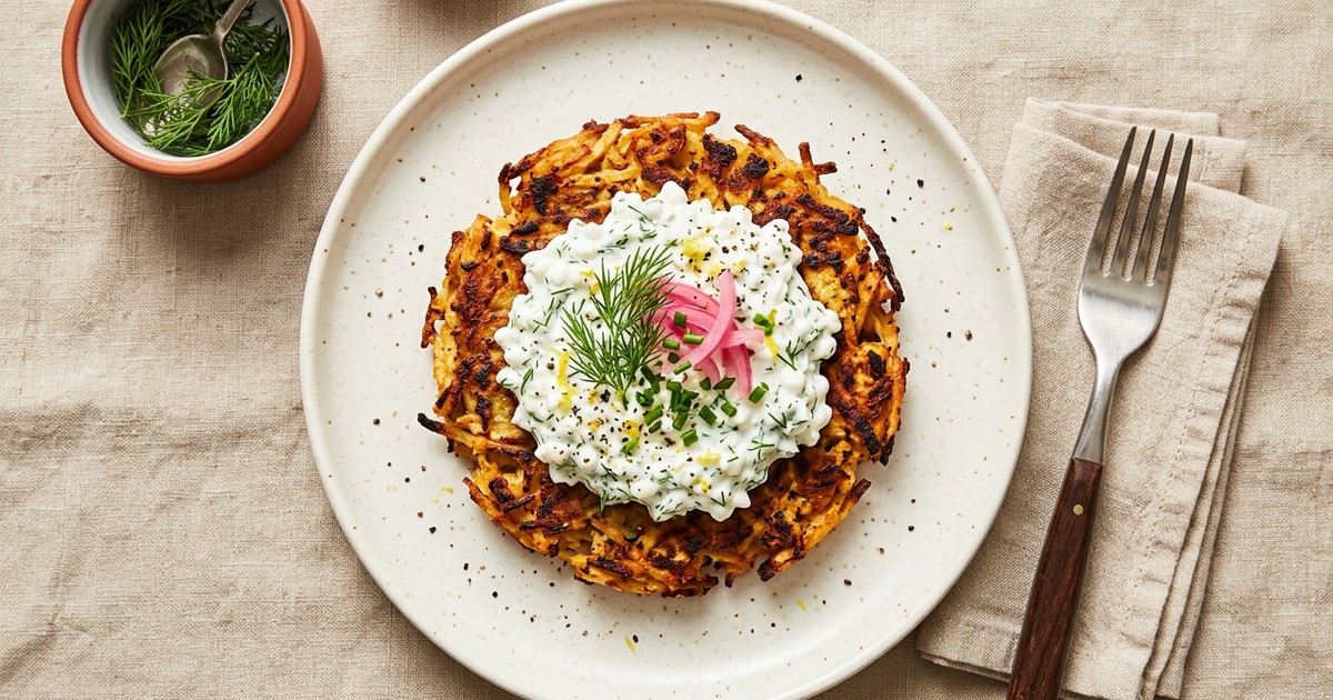 Air Fryer Scandinavian Tofu Rösti with Dill Cottage Cheese