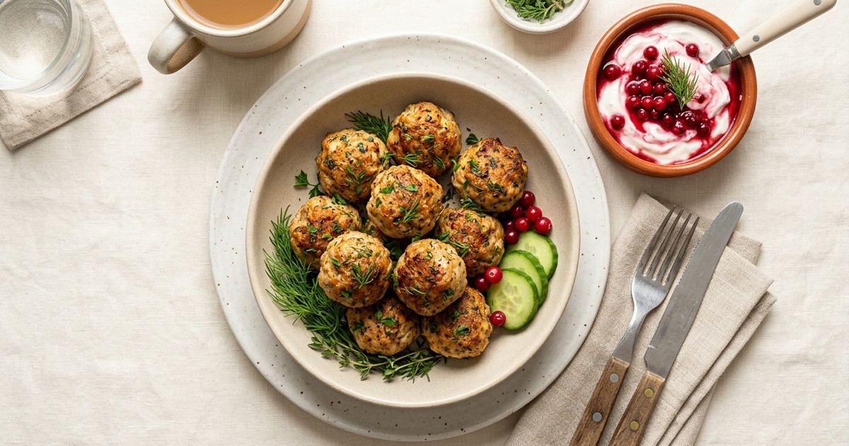 Air Fryer Swedish Turkey Breakfast Meatballs with Lingonberry Yogurt