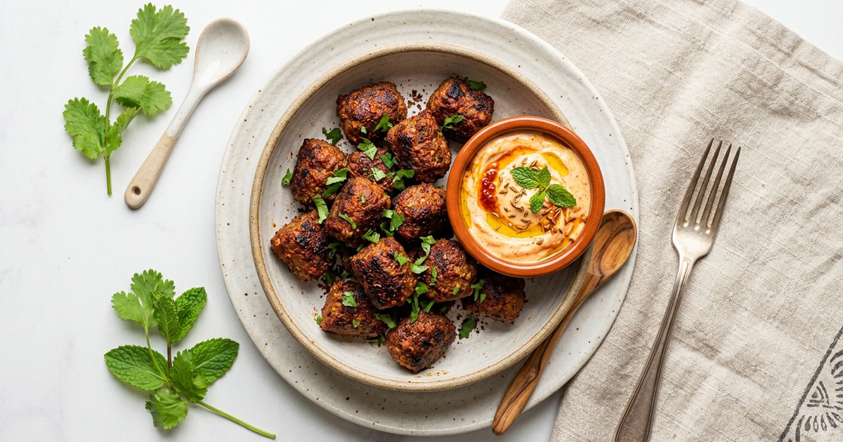 Air Fryer Tunisian Beef Merguez Bites with Harissa Yogurt