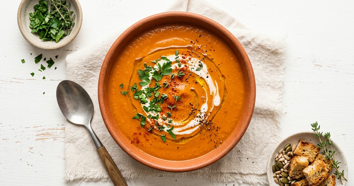 Red Lentil & Roasted Pepper Soup: Silky, High-Fiber Lunch