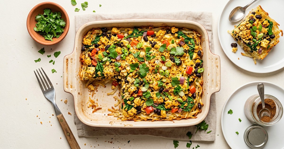 Meal Prep American Hash Brown Tofu Scramble Bake with Black Beans