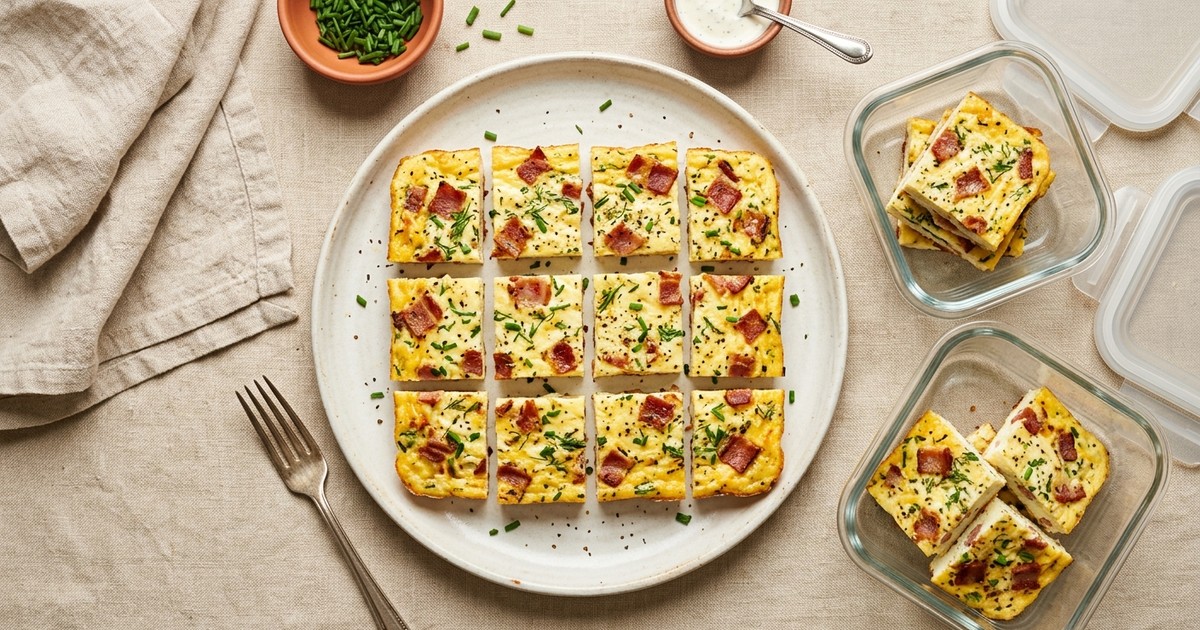 Meal Prep American Ranch Egg White Protein Squares with Turkey Bacon