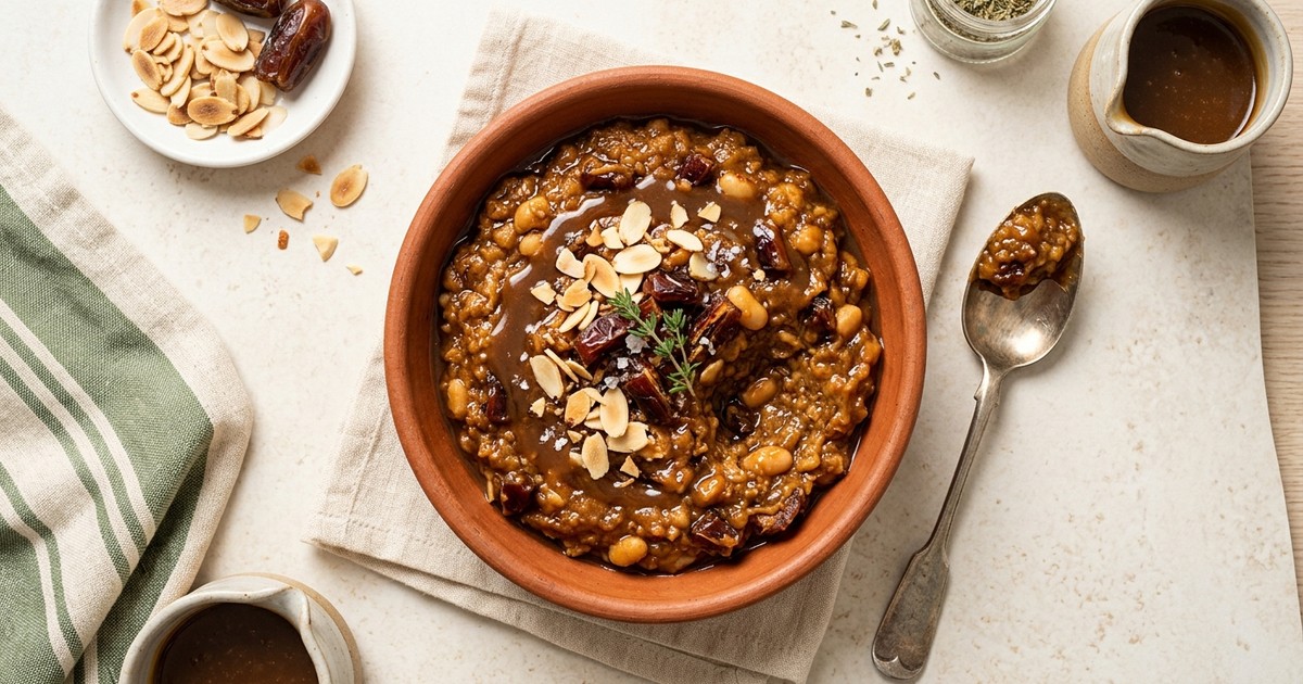 One-Pot British Sticky Date and White Bean Protein Pudding