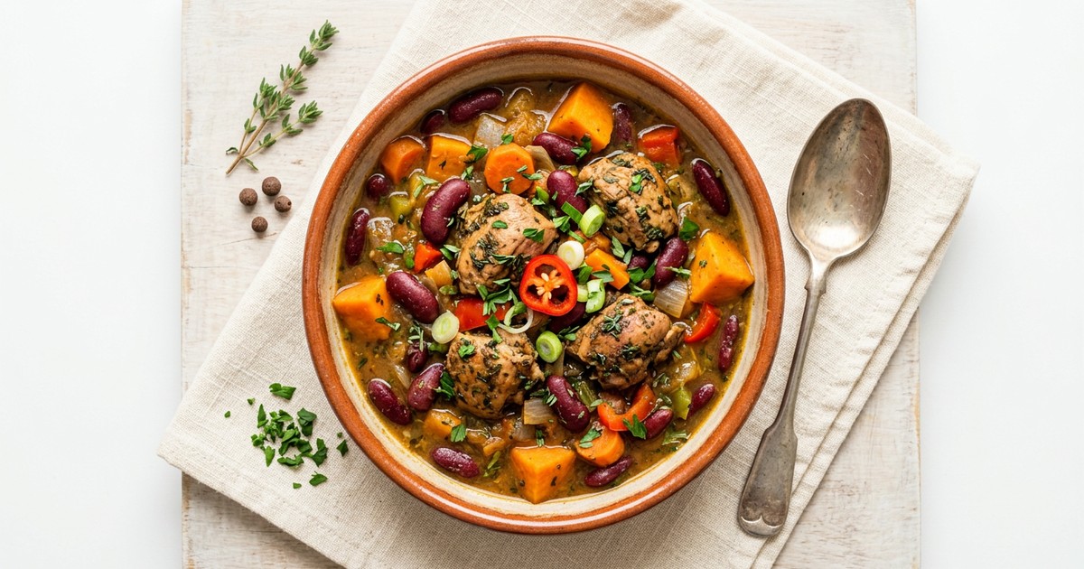One-Pot Caribbean Chicken and Red Bean Stew with Thyme