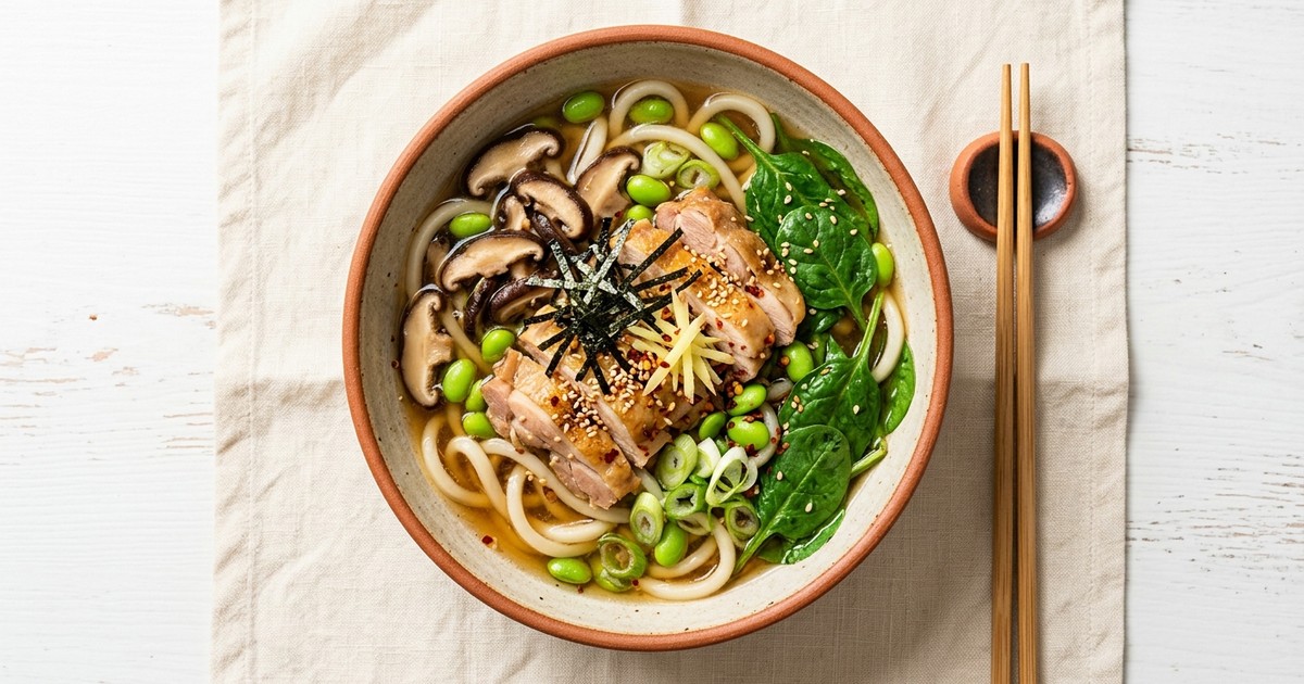 One-Pot Japanese Chicken Udon with Shiitake and Spinach
