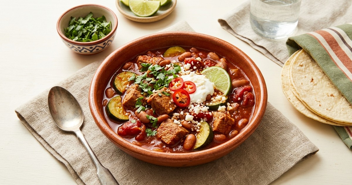 One-Pot Mexican Pork Chile Colorado with Zucchini and Pinto Beans