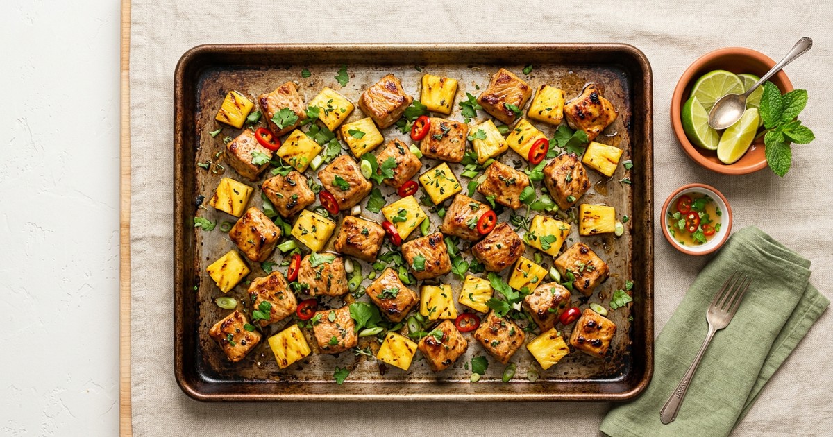Sheet Pan Caribbean Pork and Pineapple Protein Bites