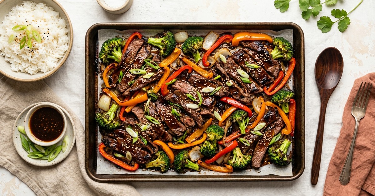 Sheet Pan Korean Bulgogi Beef with Roasted Broccoli and Peppers