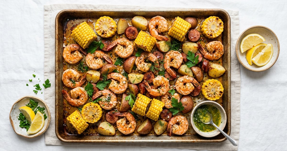 Sheet Pan Old Bay Shrimp Boil with Corn and Red Potatoes