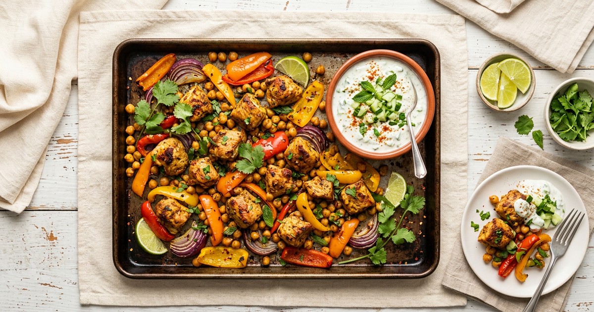 Sheet Pan Tandoori Turkey Bites with Cucumber Raita