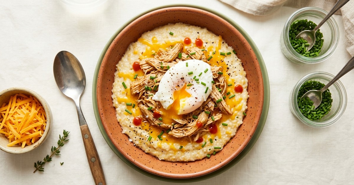 Slow Cooker American Chicken and Cheddar Breakfast Grits