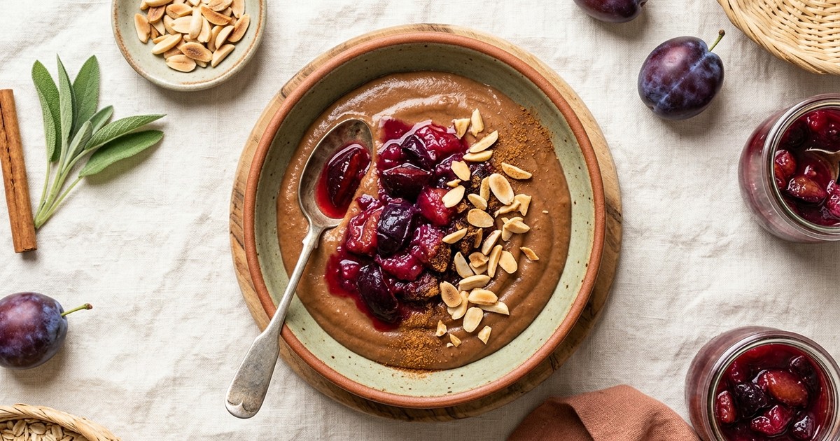 Slow Cooker Austrian Cinnamon-Plum Tofu Protein Pudding