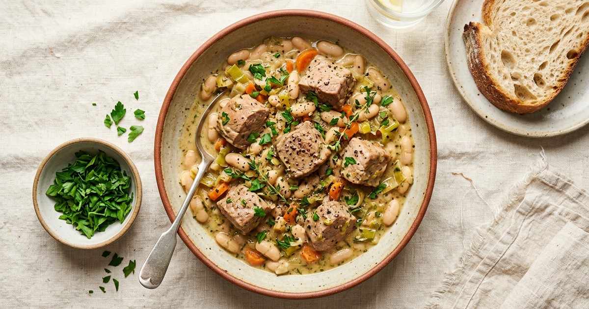 Slow Cooker French Dijon Pork with White Beans and Leeks