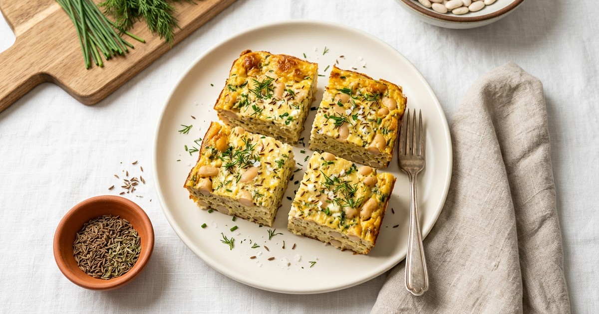 Slow Cooker German Egg Protein Squares with White Beans and Caraway