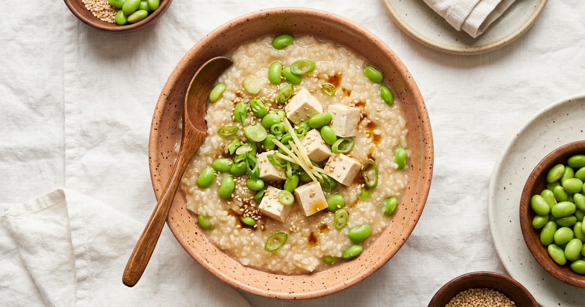 Slow Cooker Japanese Miso Tofu Congee with Edamame