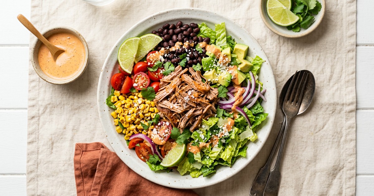 Slow Cooker Mexican Pork Tenderloin Salad with Chipotle-Lime Dressing
