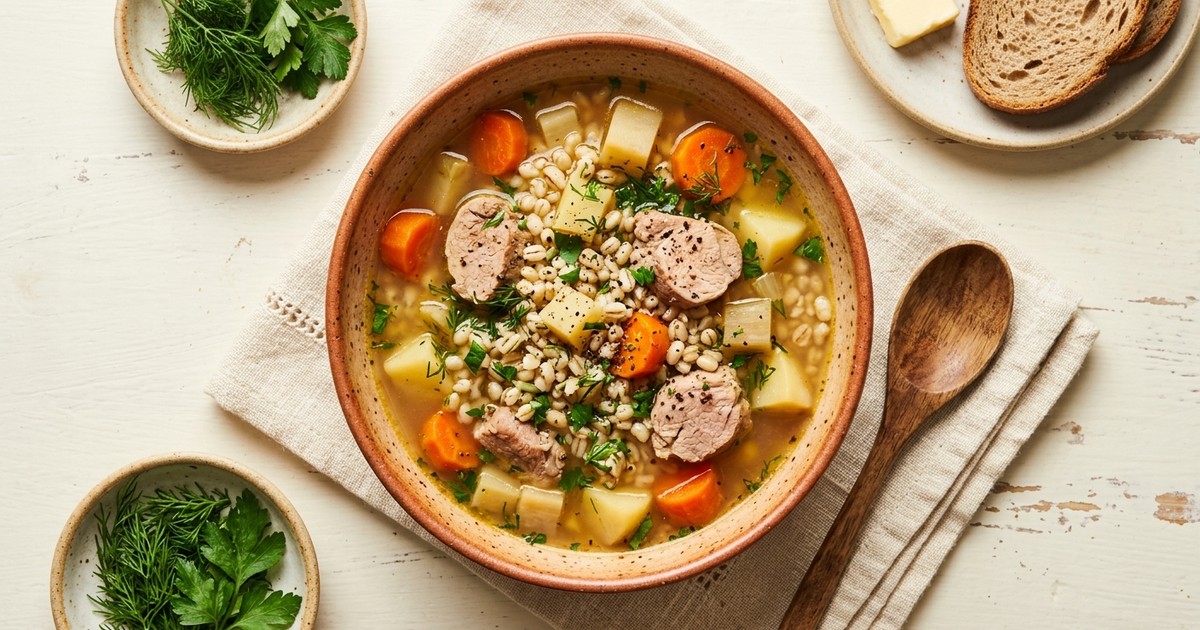 Slow Cooker Polish Pork and Barley Soup with Root Vegetables