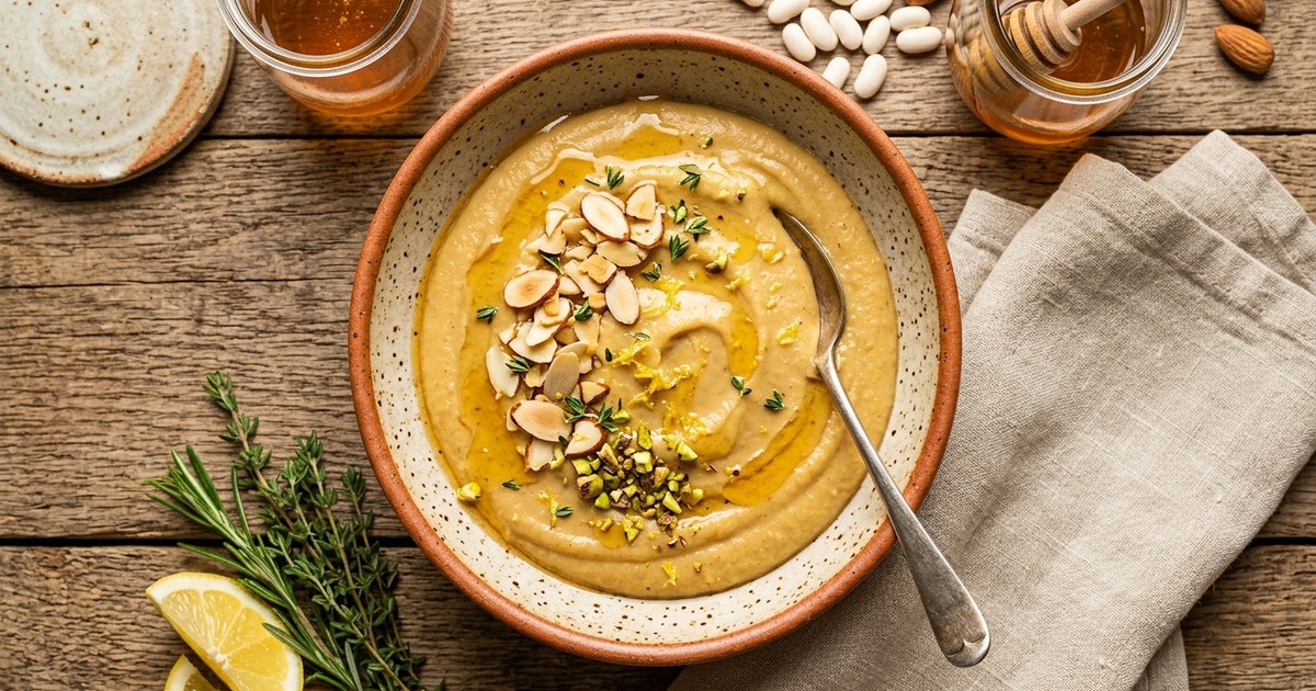 Slow Cooker Tuscan Honey-Almond White Bean Protein Budino