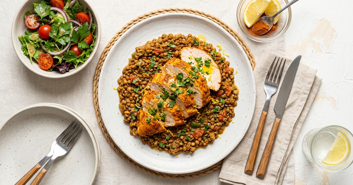 Steamed Berbere Turkey Breast with Warm Lentil Azifa: GLP-1 Lunch