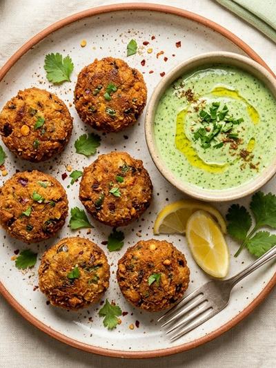 Air Fryer Indian Pork Shammi Kebab Bites with Coriander Yogurt