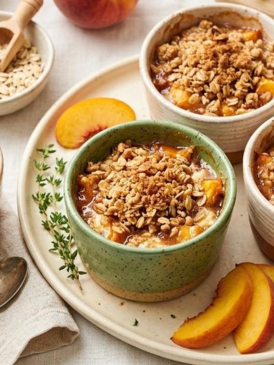 Air Fryer Peach Cobbler Custard Cups with Oat Crumble