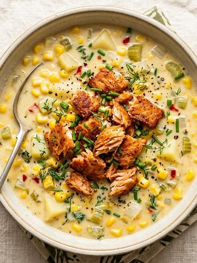 Air Fryer Salmon Corn Chowder: Crispy-Topped Comfort for GLP-1