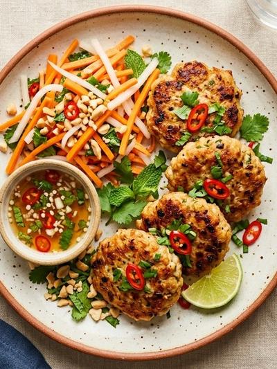Air Fryer Vietnamese Lemongrass Turkey Patties with Pickled Carrot Slaw