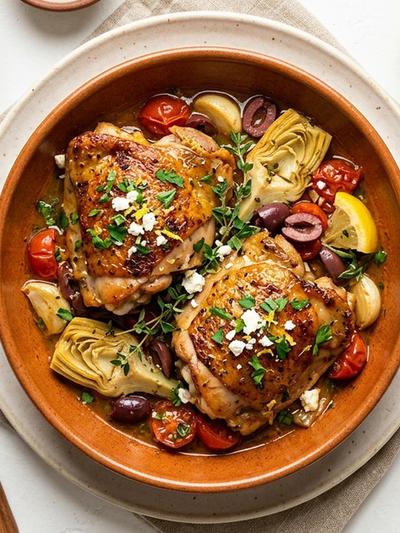 Braised Greek Chicken Thighs with Lemon & Artichoke: GLP-1 Dinner
