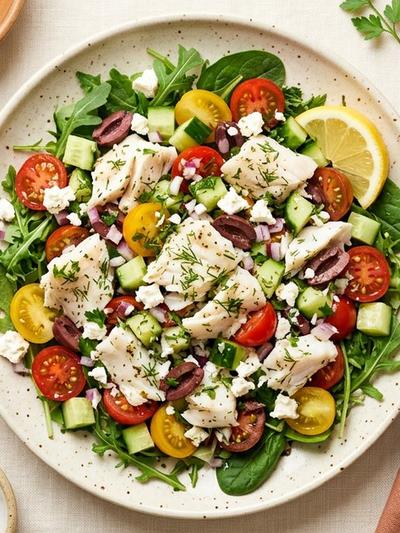 Chilled Greek Halibut Salad Plate: No-Cook High-Protein GLP-1 Lunch
