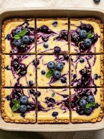 German Blueberry Tofu Cheesecake Bars: High-Protein GLP-1 Sweet