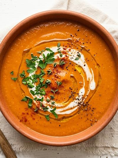 Red Lentil & Roasted Pepper Soup: Silky, High-Fiber Lunch