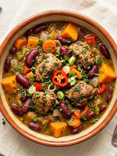 One-Pot Caribbean Chicken and Red Bean Stew with Thyme