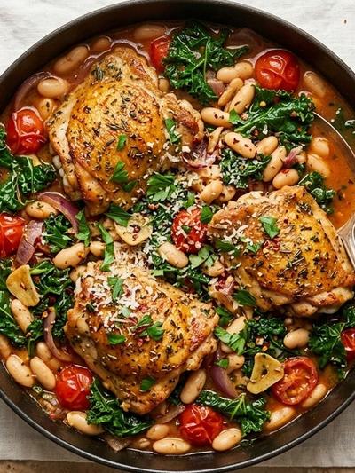 One-Pot Tuscan Chicken with Cannellini Beans and Kale
