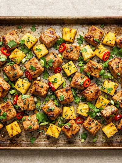 Sheet Pan Caribbean Pork and Pineapple Protein Bites