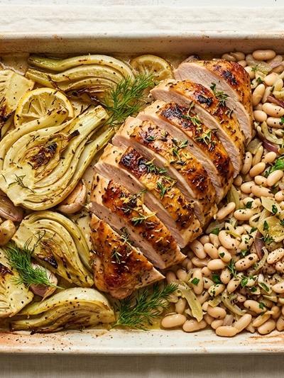 Sheet Pan French Turkey and Fennel Roast with Lemon-Thyme White Beans