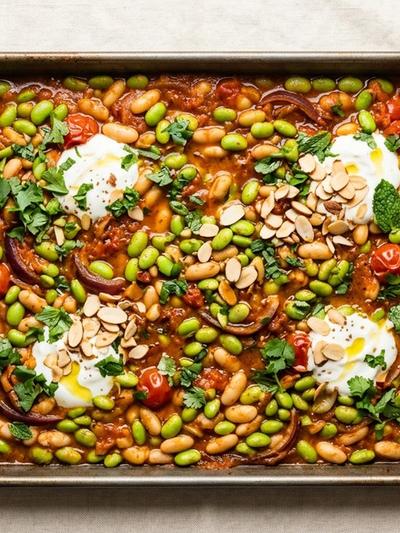 Sheet Pan Harissa Braised Edamame: North African GLP-1 Dinner