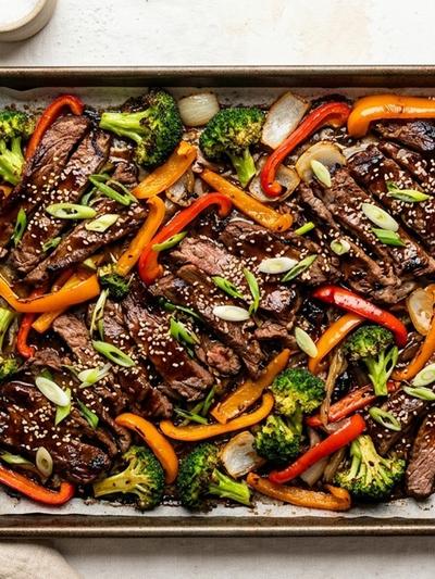 Sheet Pan Korean Bulgogi Beef with Roasted Broccoli and Peppers