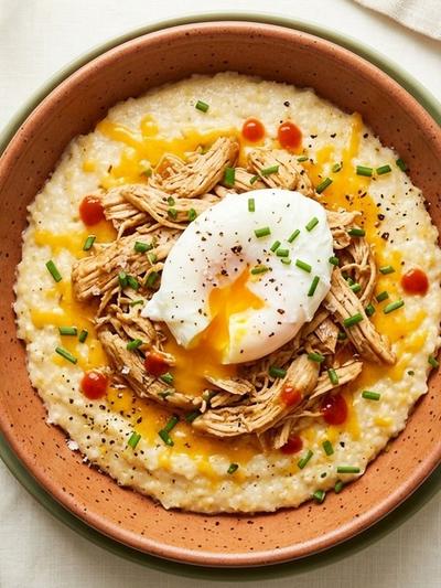 Slow Cooker American Chicken and Cheddar Breakfast Grits