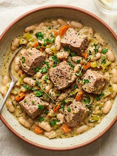Slow Cooker French Dijon Pork with White Beans and Leeks