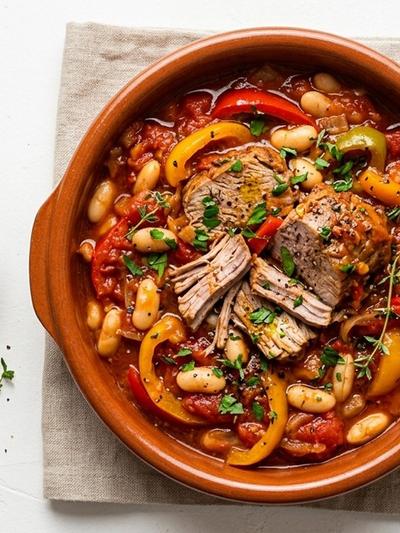 Slow Cooker Italian Pork Peperonata with Cannellini Beans
