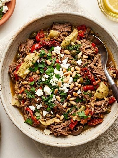 Slow Cooker Mediterranean Beef and Artichoke Protein Spread