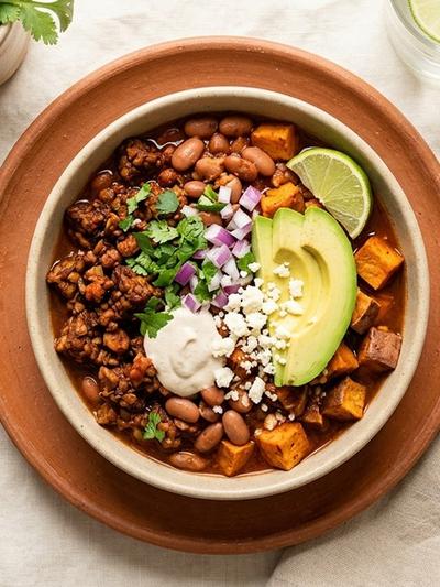 Slow Cooker Mexican Tempeh Chorizo Breakfast Bowls with Pinto Beans