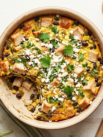 Slow Cooker Mexican Turkey Breakfast Strata with Green Chiles and Cotija