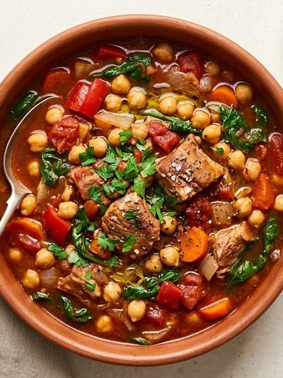 Slow Cooker Spanish Pork and Chickpea Stew with Smoked Paprika