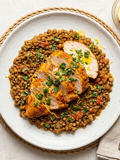Steamed Berbere Turkey Breast with Warm Lentil Azifa: GLP-1 Lunch
