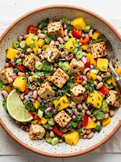 Steamed Caribbean Tofu and Black-Eyed Pea Salad: Bright GLP-1 Lunch