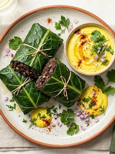 Steamed Ethiopian Black Bean Cakes with Turmeric Yogurt: GLP-1 Dinner